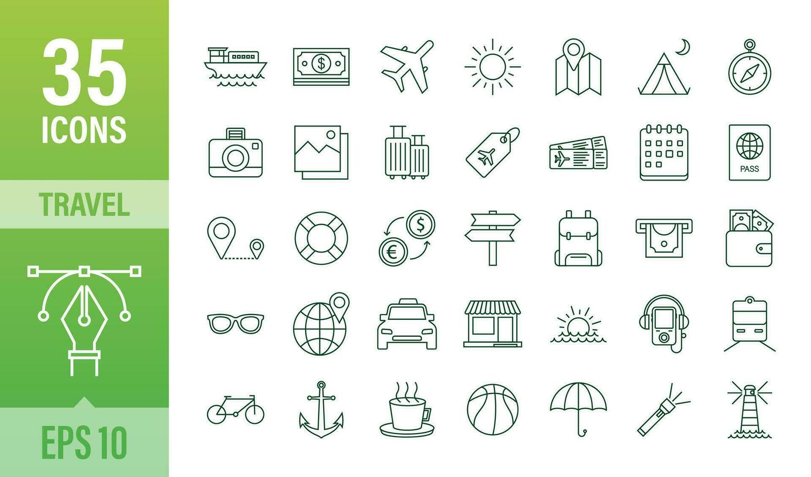 Set travel icon for web design. Business icon. Vector stock illustration