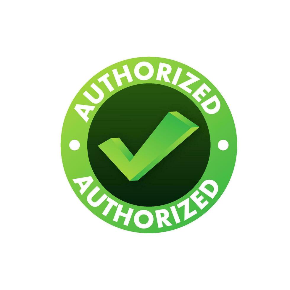 Authorized dealer icon in red circular seal stamp. Check mark icon. Sign forbidden. vector