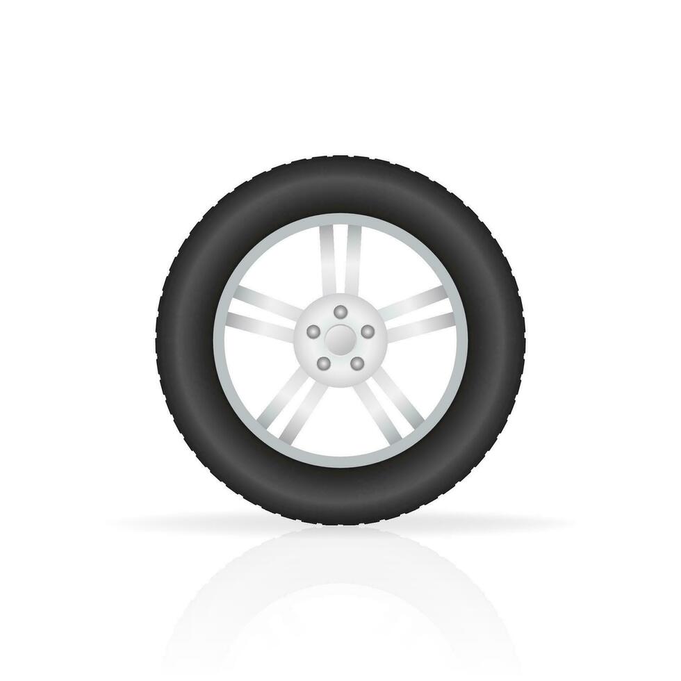 Realistic shining disk car wheel tyre set. Vector stock illustration.