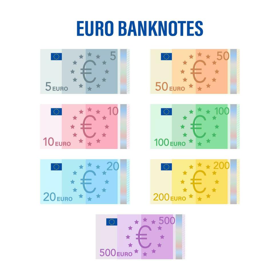 Euro money banknotes. Flat euro for paper money. Business concept. Vector stock illustration