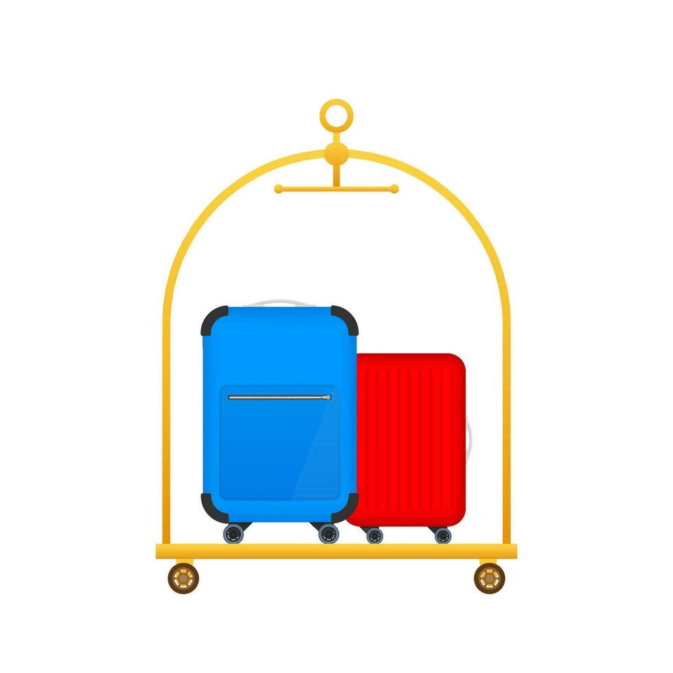 Hotel Luggage Cart. Hotel briefcase, suitcases cart. Vector stock illustration