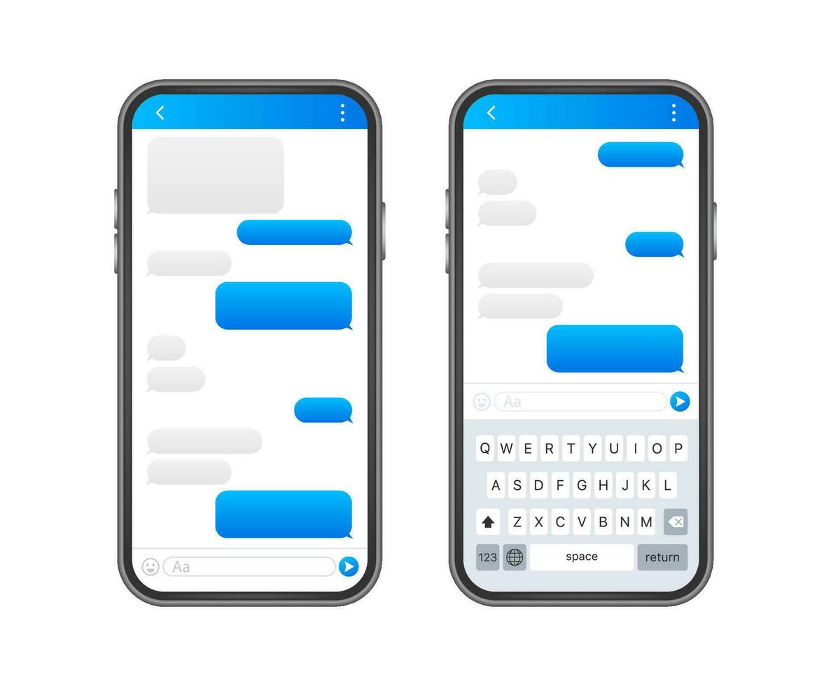 Chat Interface Application with Dialogue window. Clean Mobile UI Design Concept. Sms Messenger. vector