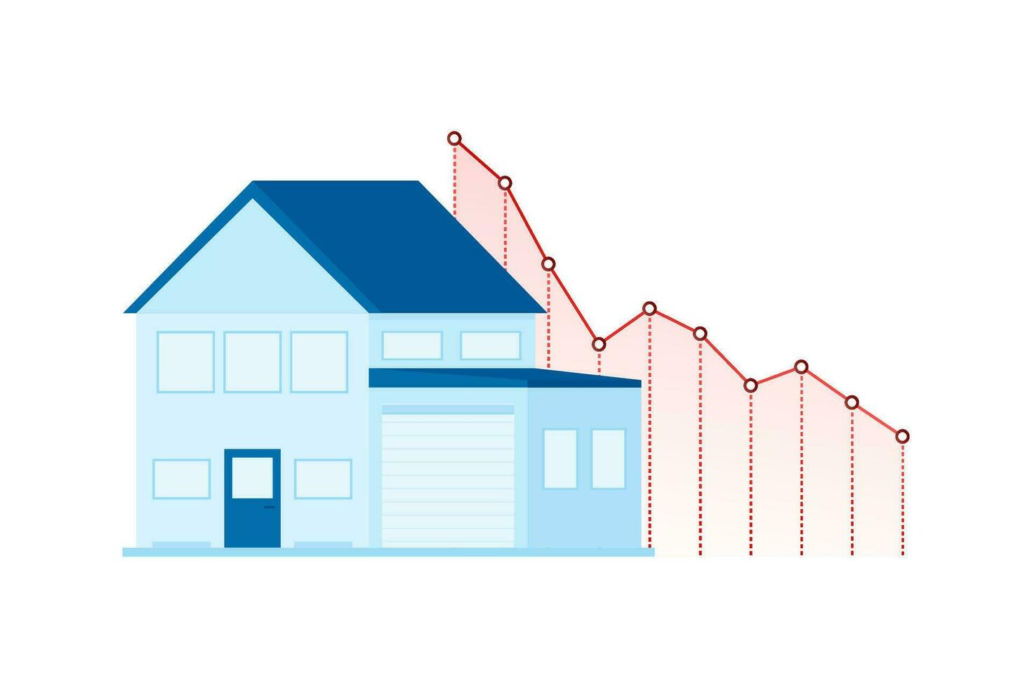 Illustration with house price down for concept design. Profit progress. Business concept. Business graph vector