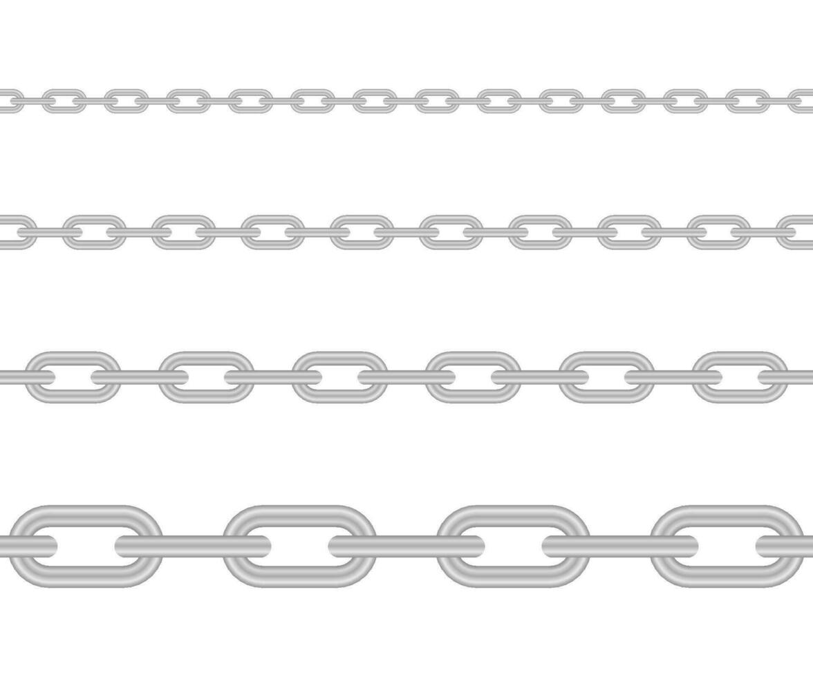 Metallic Chain. Block chain. Collection of seamless metal chains colored silver. Vector stock illustration