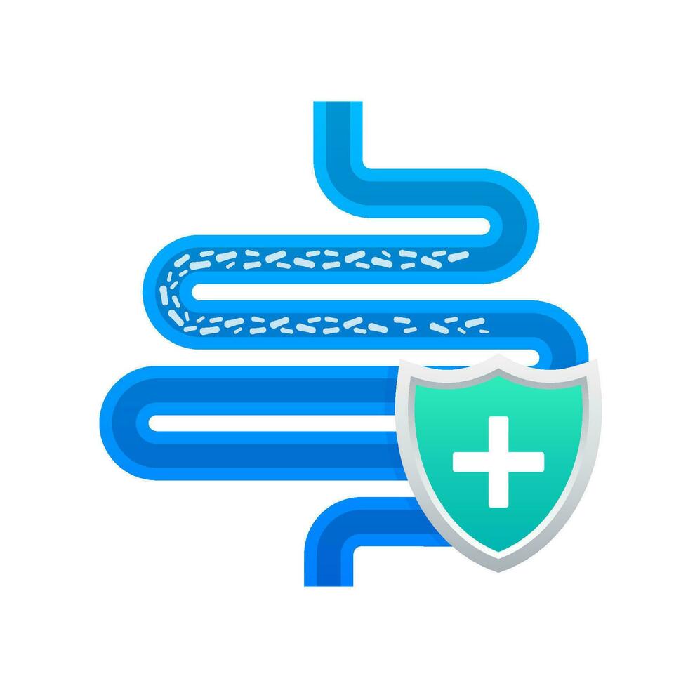 Stomach protection, Healthy protected intestine. Digestive system protection. Vector stock illustration