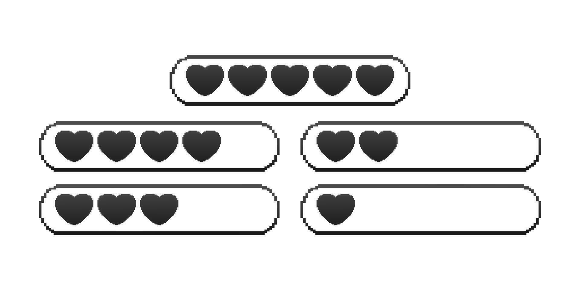 Pixel game life bar. Vintage vector set. Vector background. Heart icon set. Digital background