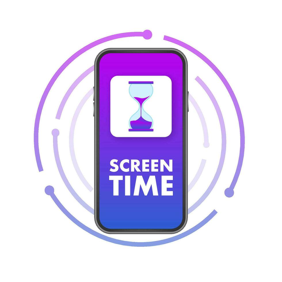 Screen time. Time control on smartphone. Vector stock illustration