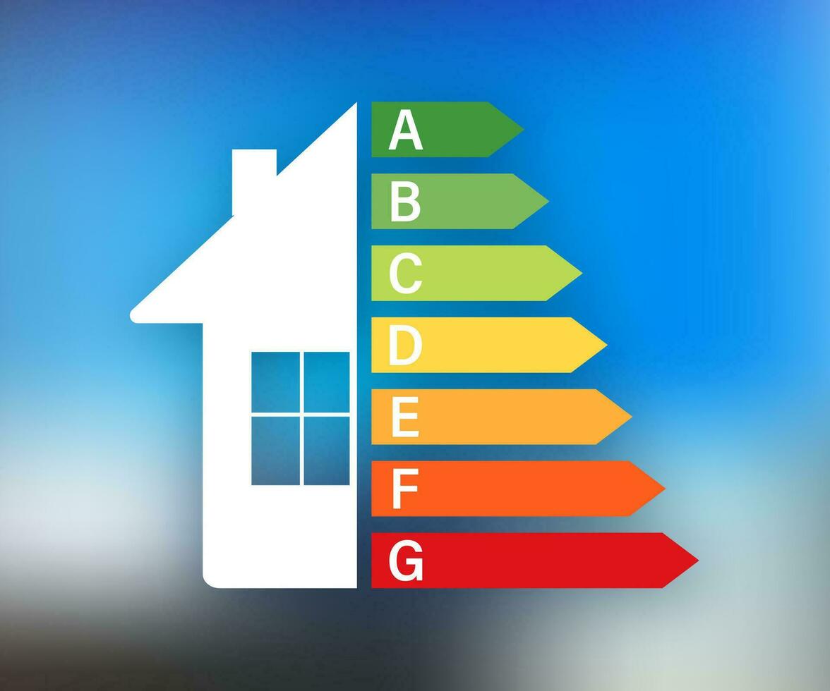 Energy efficiency chart and house concept. Home icon vector. Solar power. Green home. Vector stock illustration