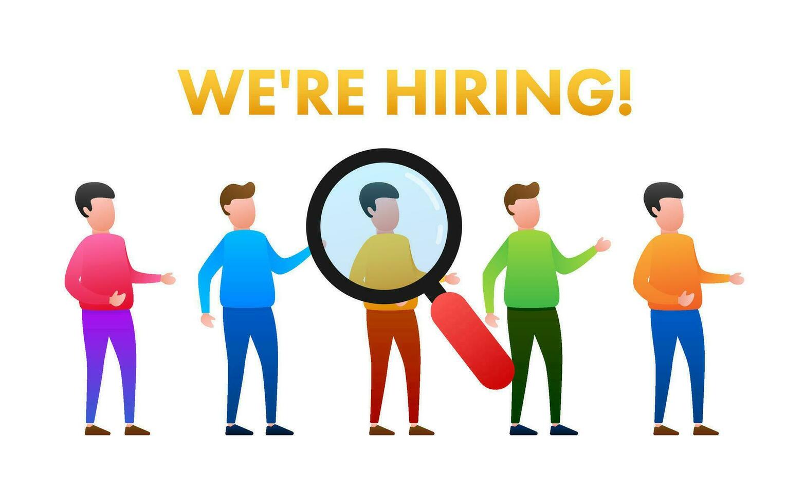 We are hiring flat cartoon illustration. Recruitment concept. Hire workers, choice employers search team for job. Resume icon. Vector illustration