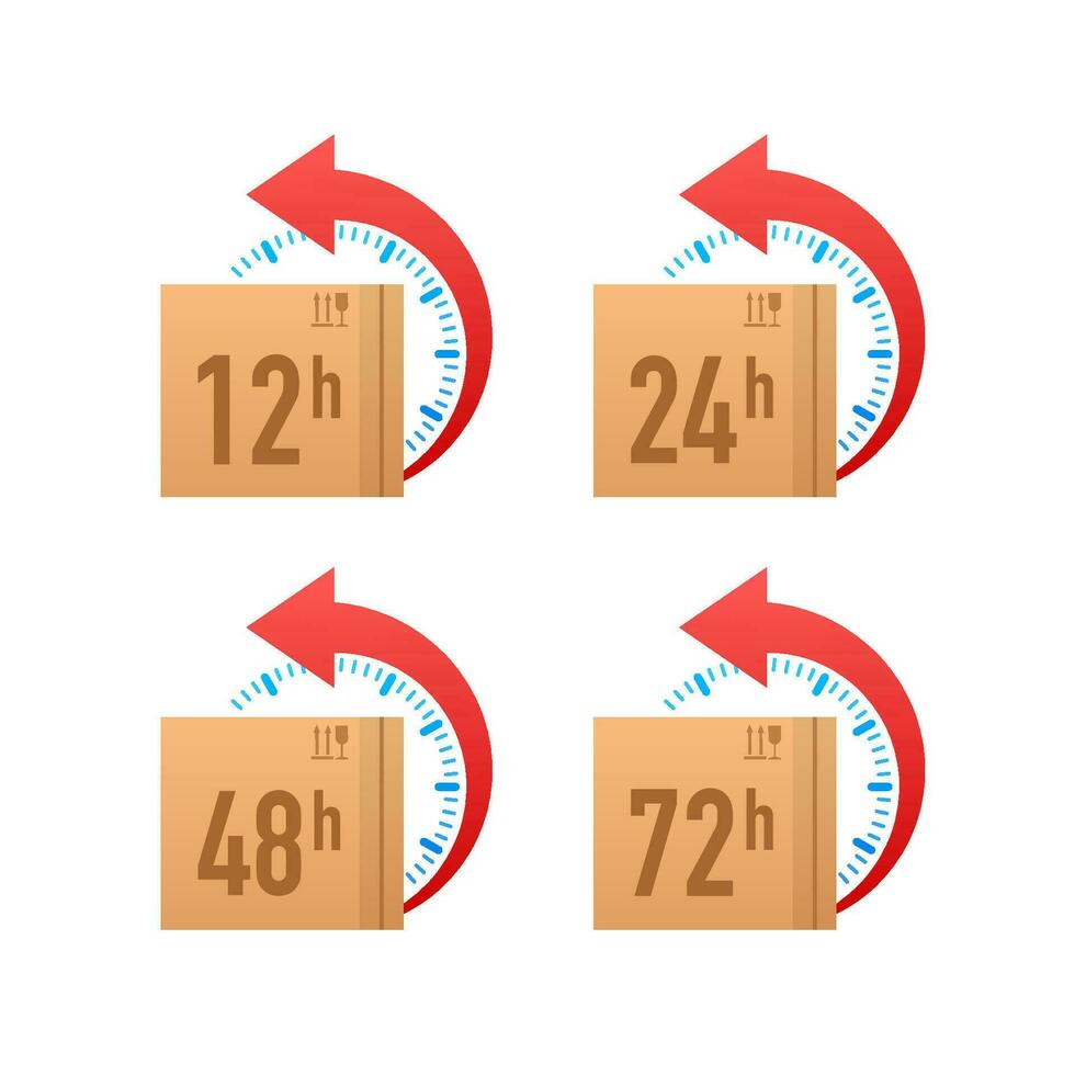 12, 24, 48, 72 horas reloj flecha. rápido entrega concepto. trabajo hora efecto o entrega Servicio hora vector