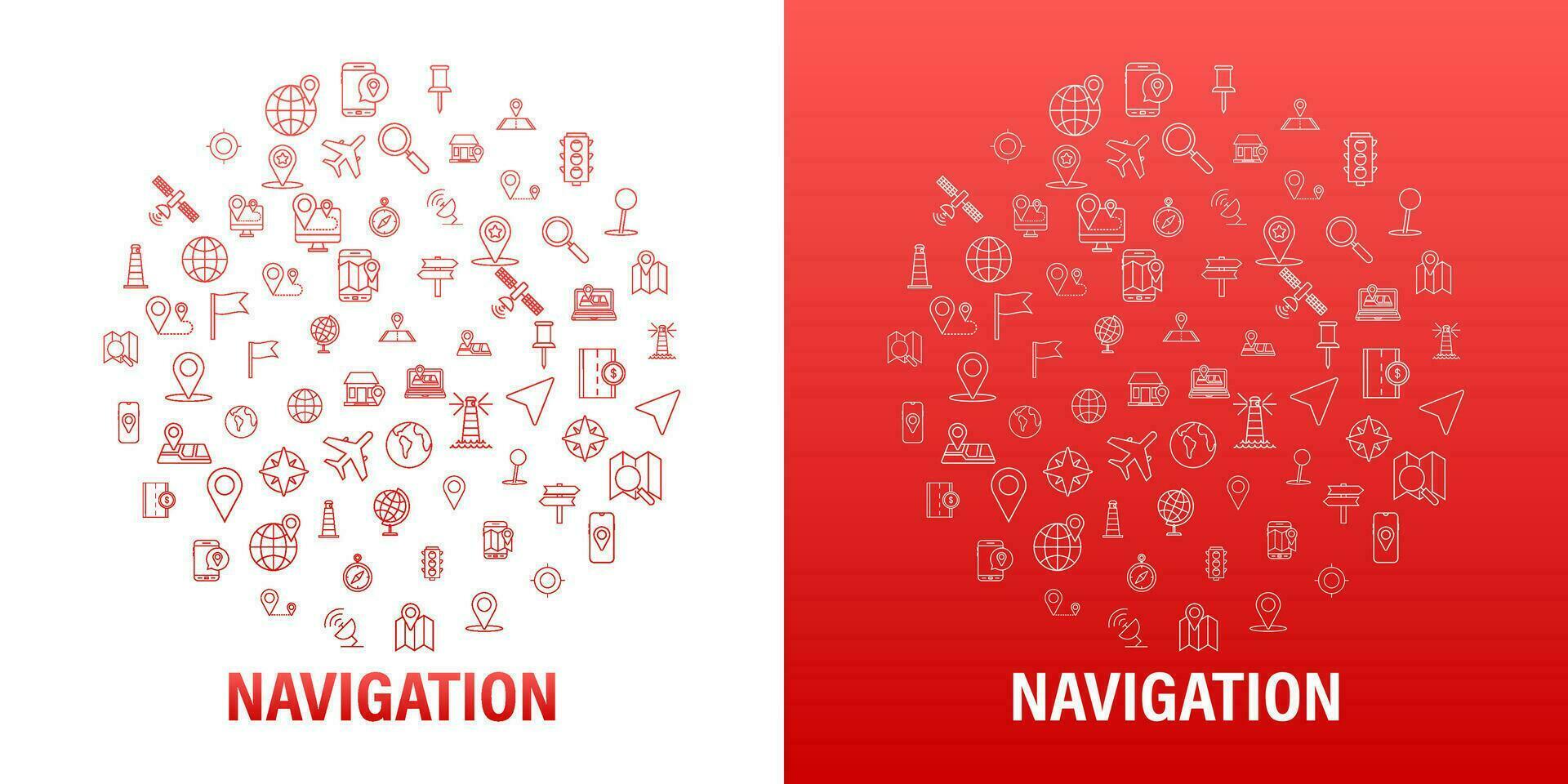 navegación y mapa línea íconos redondo colocar. vector valores ilustración