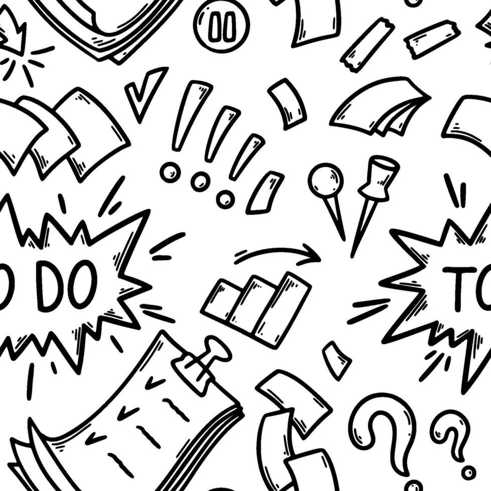 Doodle office seamless patter. Business hand drawn sketch background. Vector illustration. Planning and making strategy concept