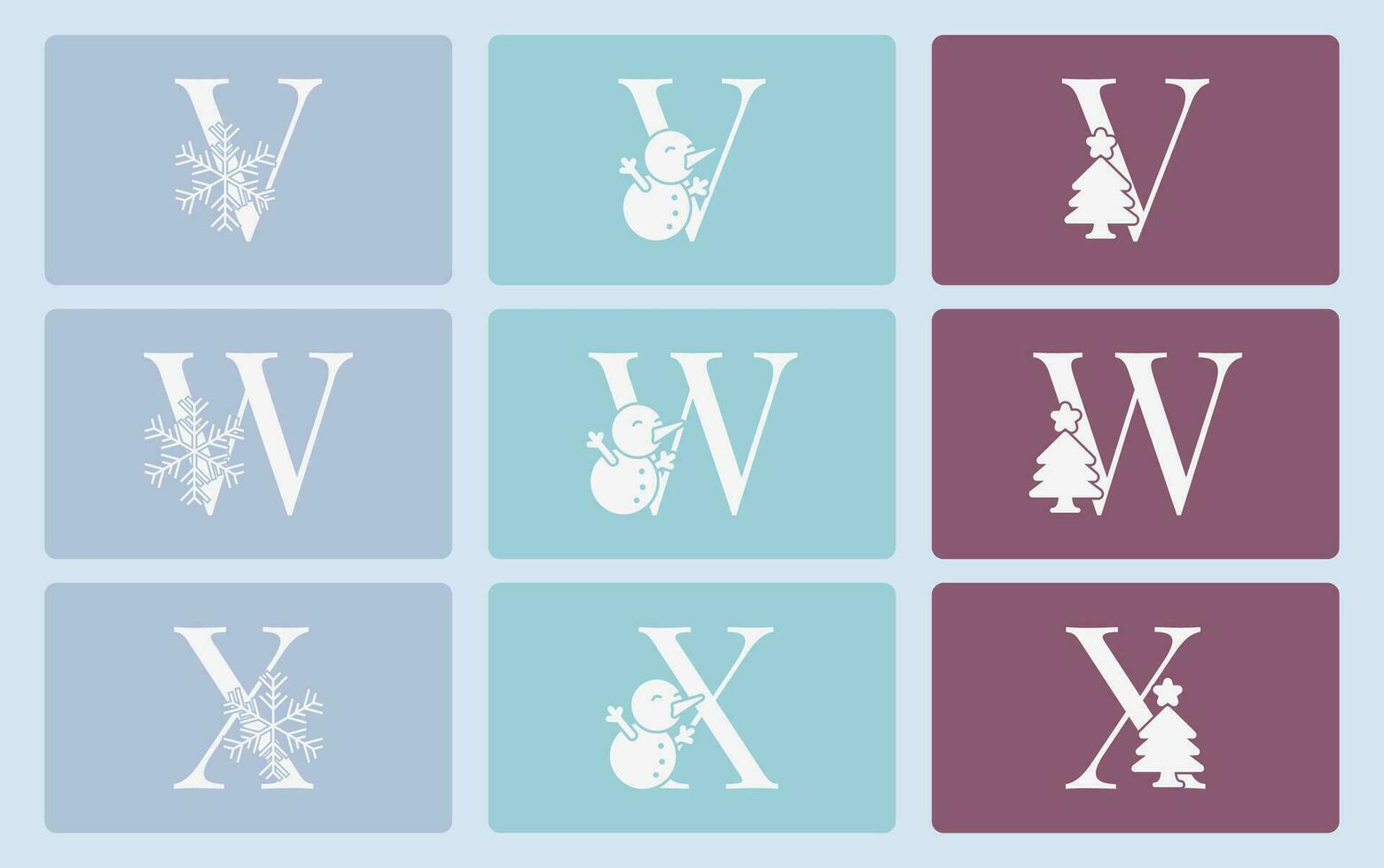 letter V W X minimalist cute winter typography vector