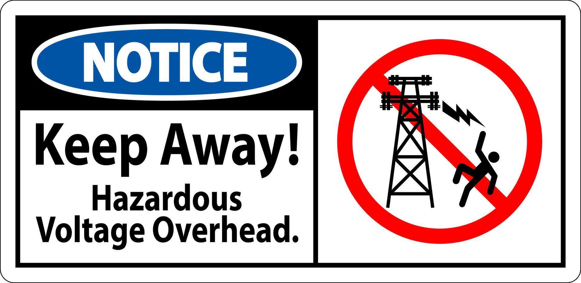 Notice Sign Hazardous Voltage Overhead - Keep Away vector