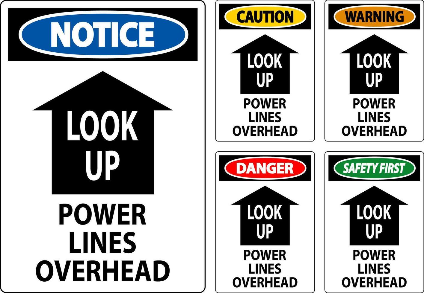 Electrical Safety Sign Caution Look Up, Power Lines Overhead vector