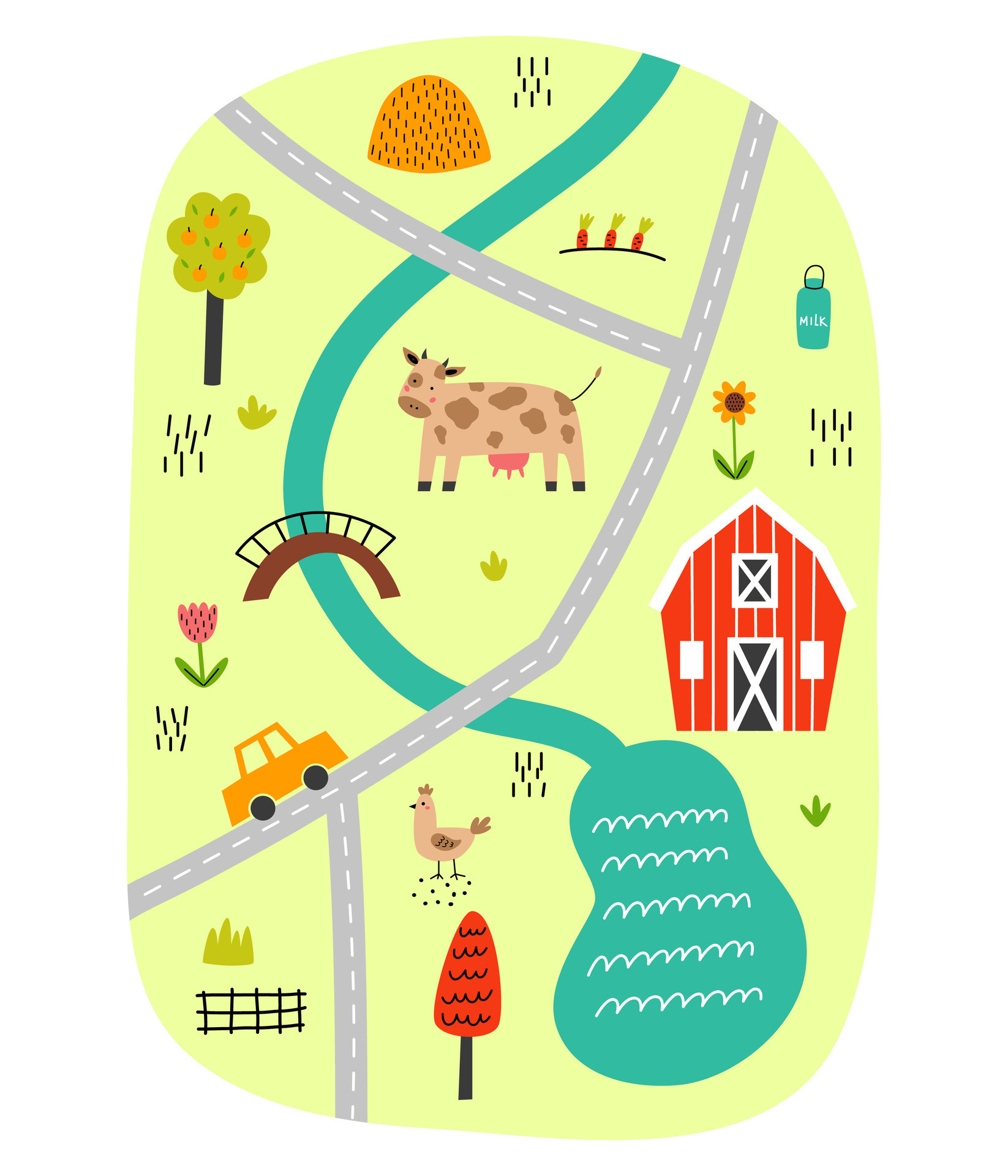 Cute Village Map With Houses And Animals Hand Drawn Vector cute-village-map-with-houses-and-animals-hand-drawn-vector