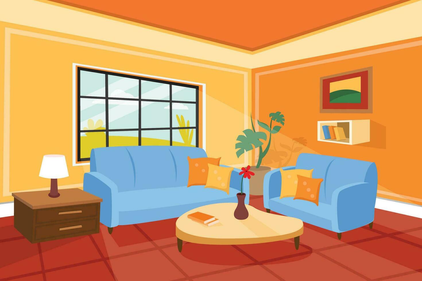 Cartoon living room interior vector illustration