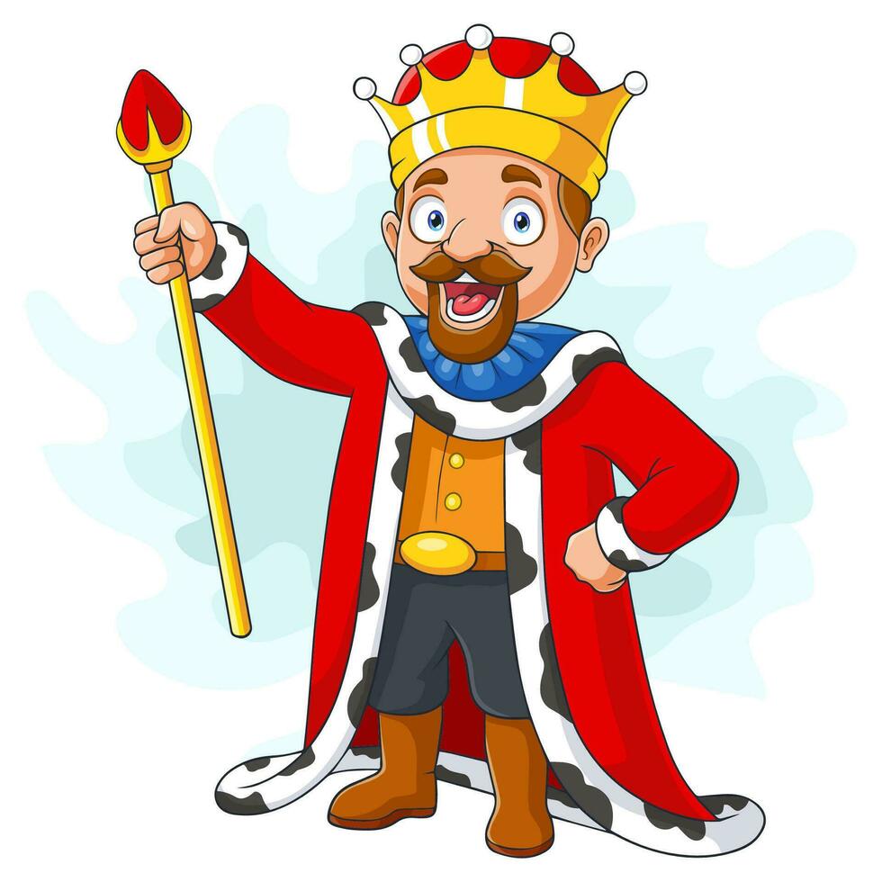 Cartoon king holding a golden scepter vector