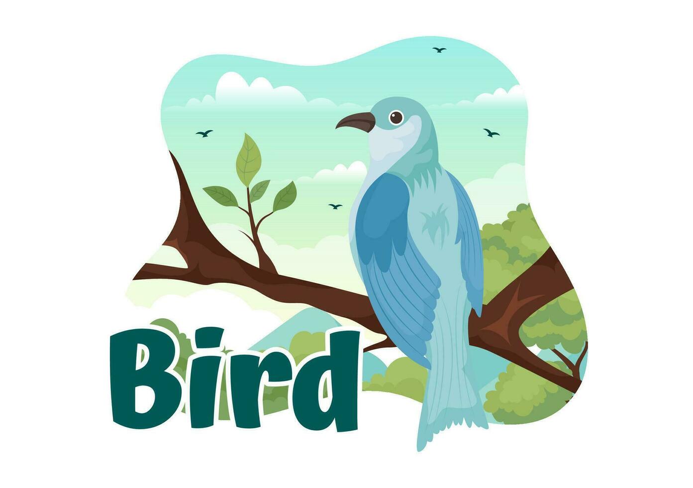 Bird Animal Vector Illustration with Birds on Tree Roots and Sky as Background in Flat Cartoon Style Design Template