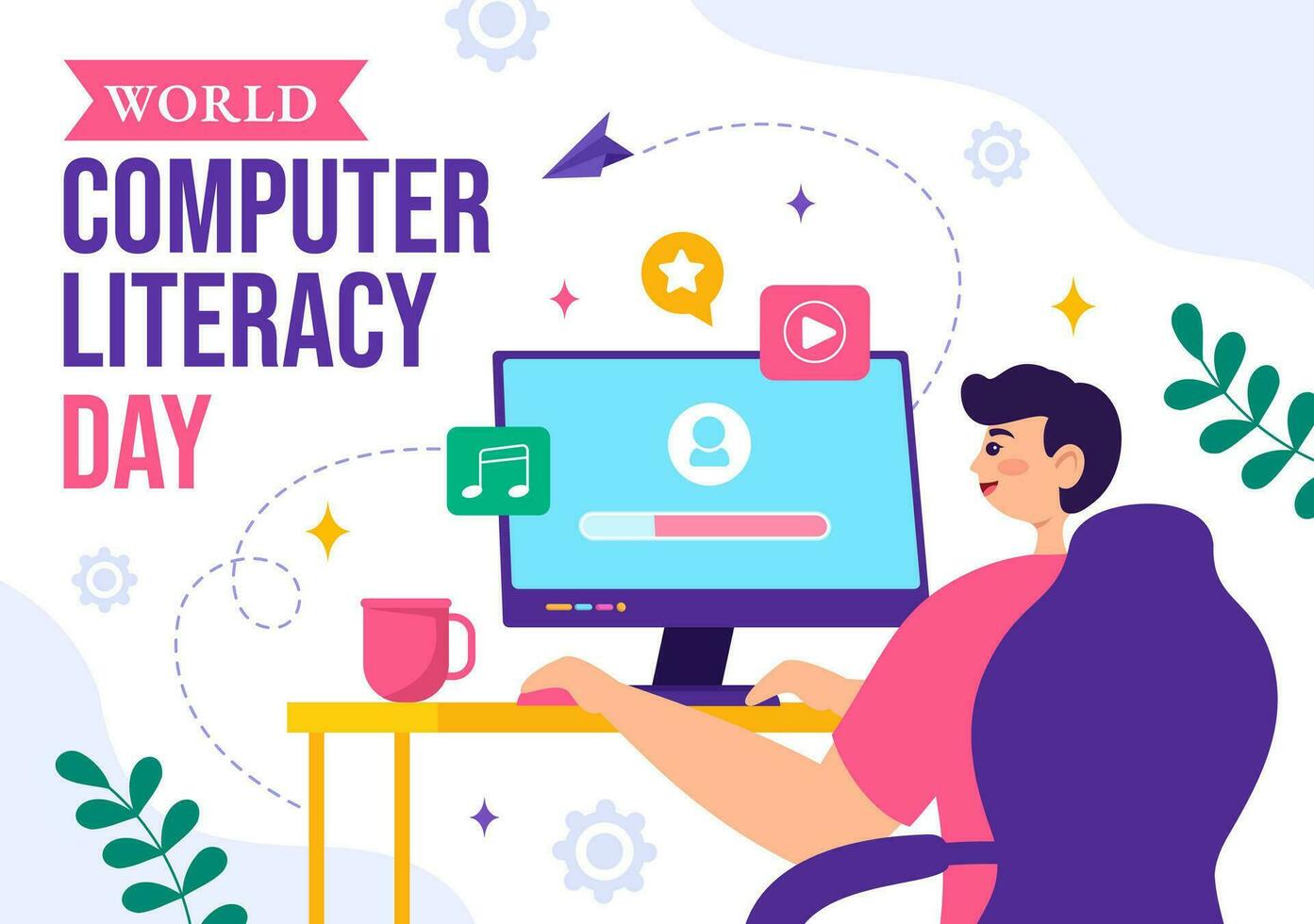 World Computer Literacy Day Vector Illustration on December 2 with Book and Media Equipment in Education Holiday Cartoon Hand Drawn Templates