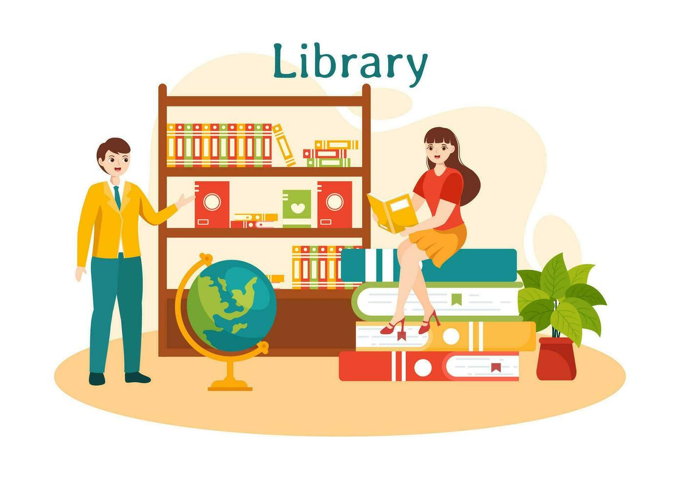 biblioteca vector ilustración de libro estantería con interior de madera mueble para lectura, educación y conocimiento en plano dibujos animados antecedentes diseño