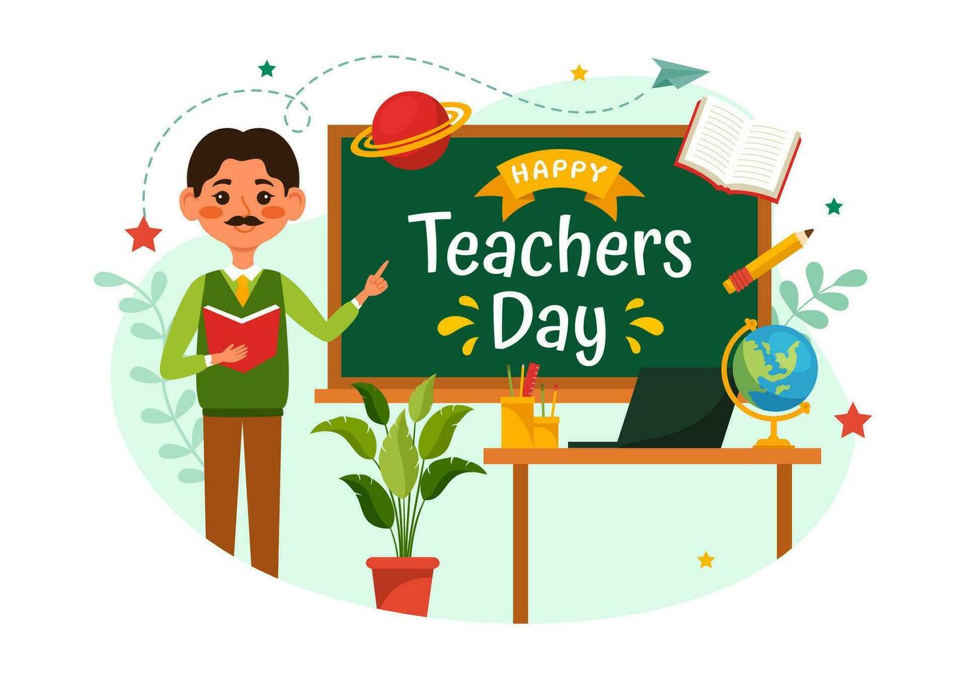 Happy Teacher day in India Vector Illustration with the Teachers Wear Traditional Clothes in Education Flat Cartoon Hand Drawn Background Templates
