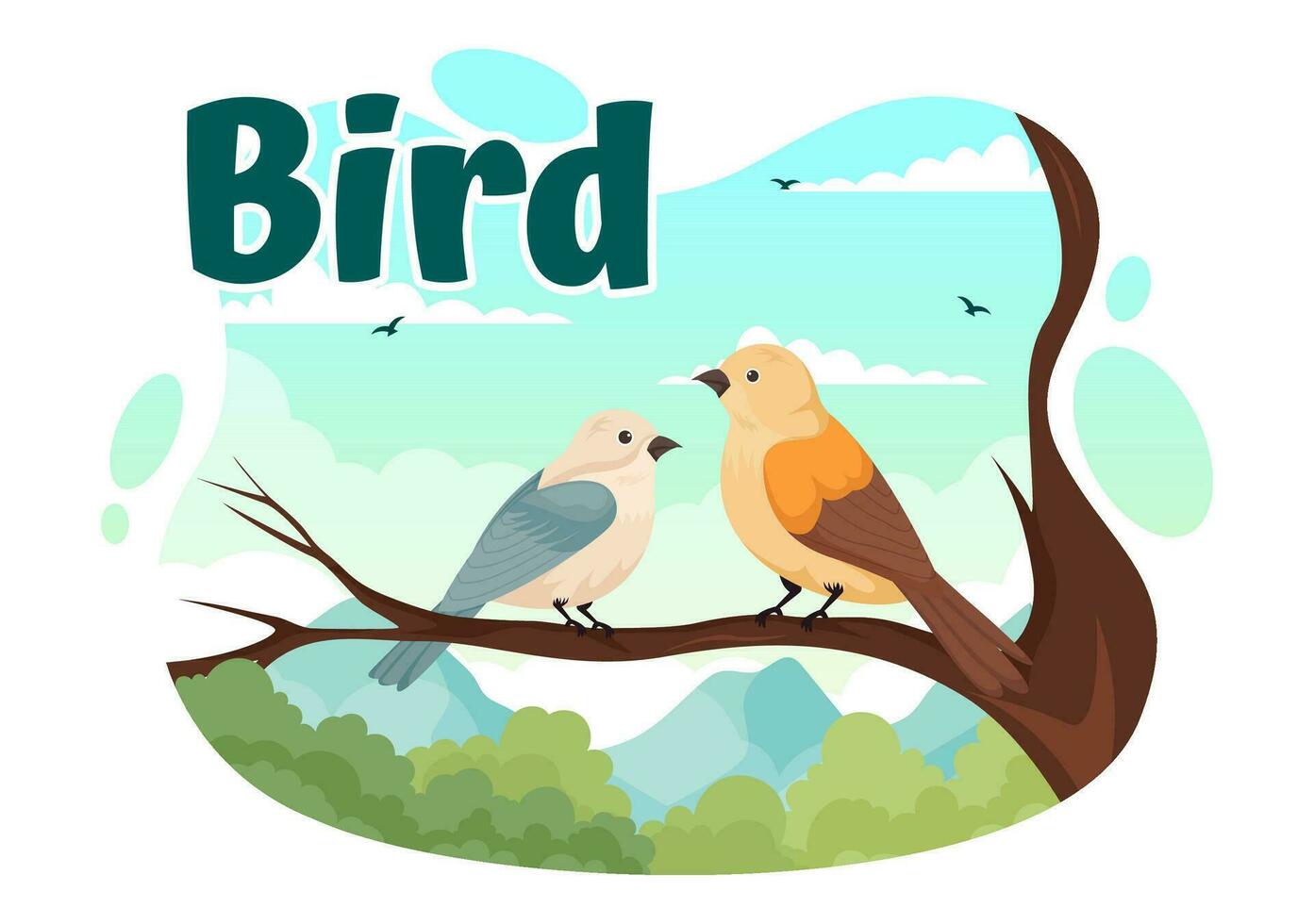 pájaro animal vector ilustración con aves en árbol raíces y cielo como antecedentes en plano dibujos animados estilo diseño modelo