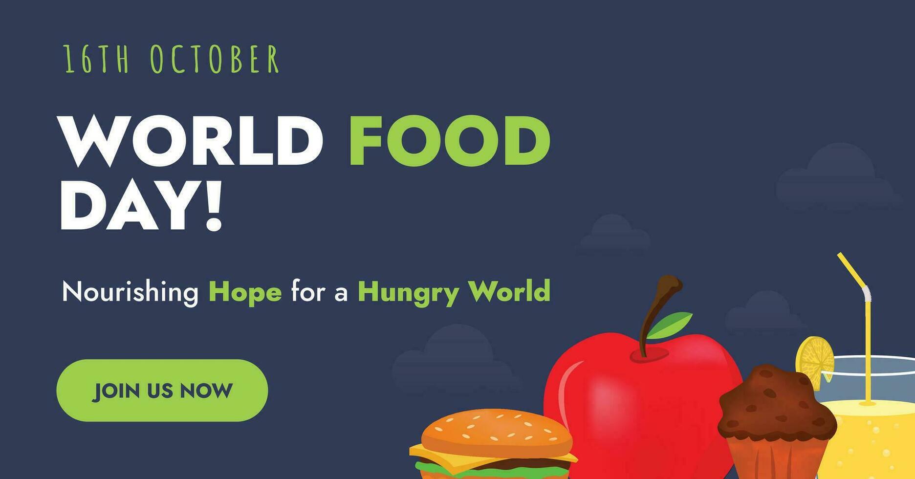 World Food Day cover banner. Word Food Day banner template in vector illustration with different food items. 16th October World Food Day Celebration.