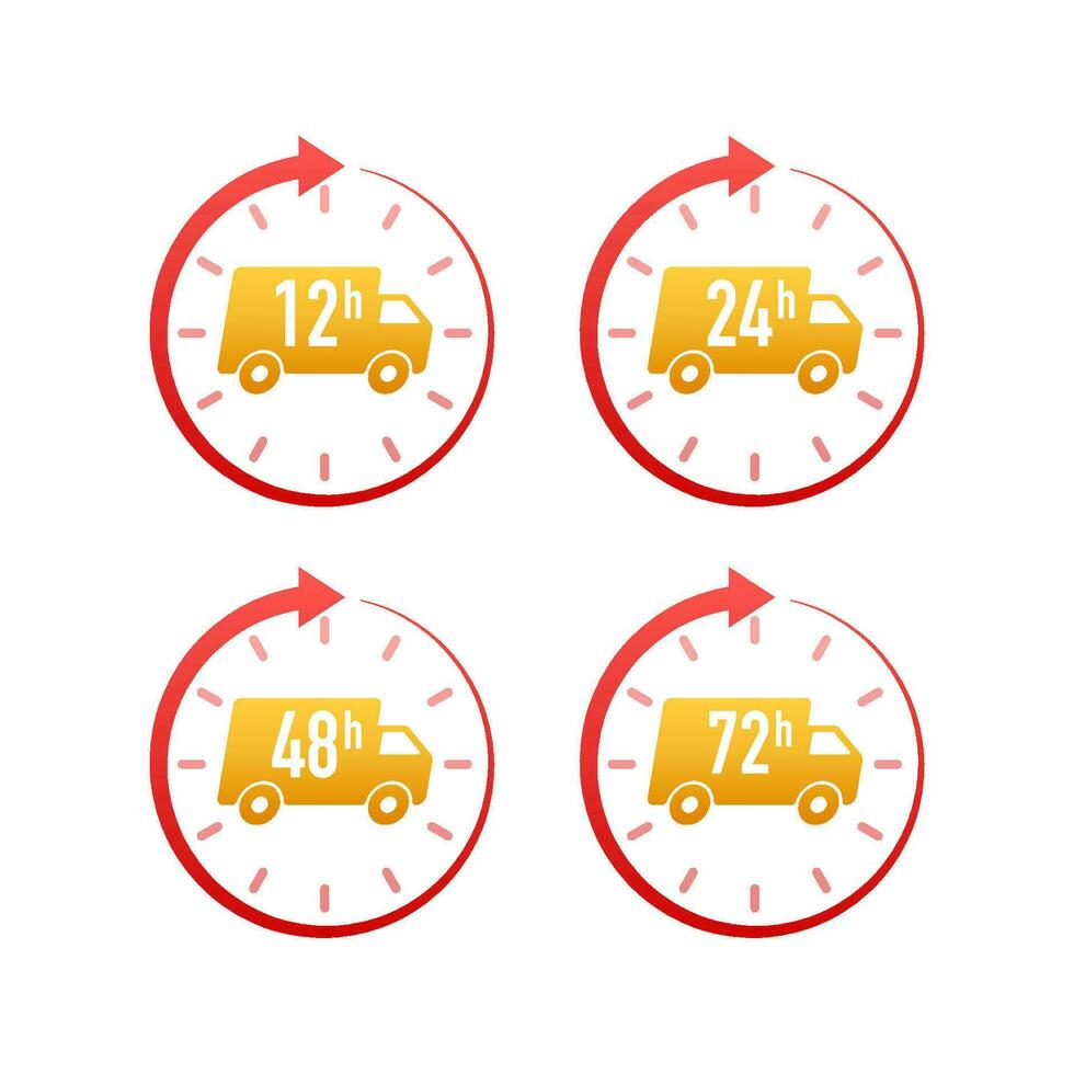 12, 24, 48, 72 horas reloj flecha. rápido entrega concepto. trabajo hora efecto o entrega Servicio hora vector