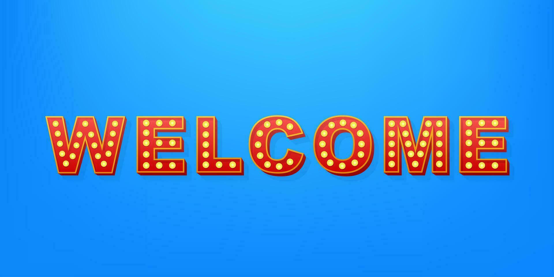 Retro light text welcome. Retro light bulb. Vector stock illustration