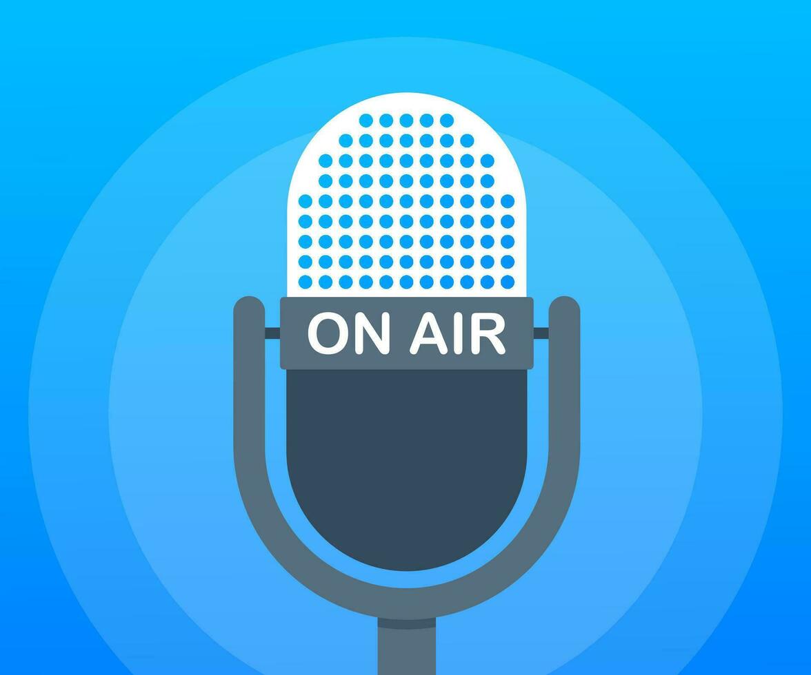 Podcast icon like on air live. Podcast. Badge, icon, stamp, logo. Radio broadcasting or streaming. Vector illustration.
