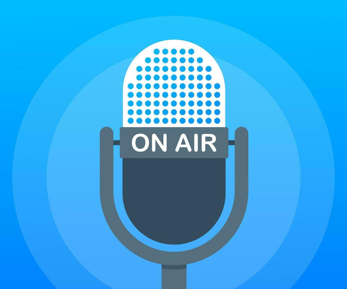 Podcast icon like on air live. Podcast. Badge, icon, stamp, logo. Radio broadcasting or streaming. Vector illustration.