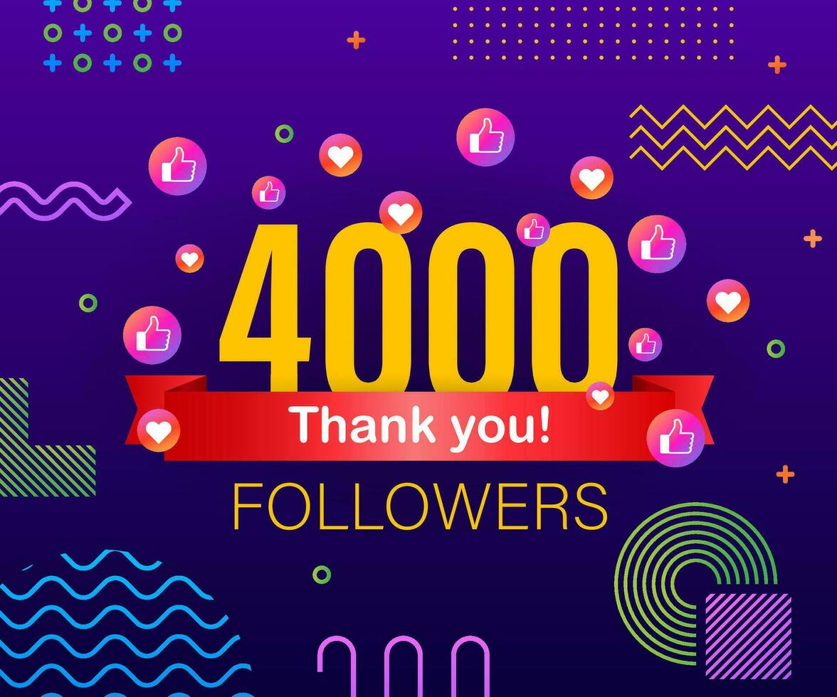 Thank you 4000 followers numbers. Congratulating multicolored thanks image for net friends likes vector