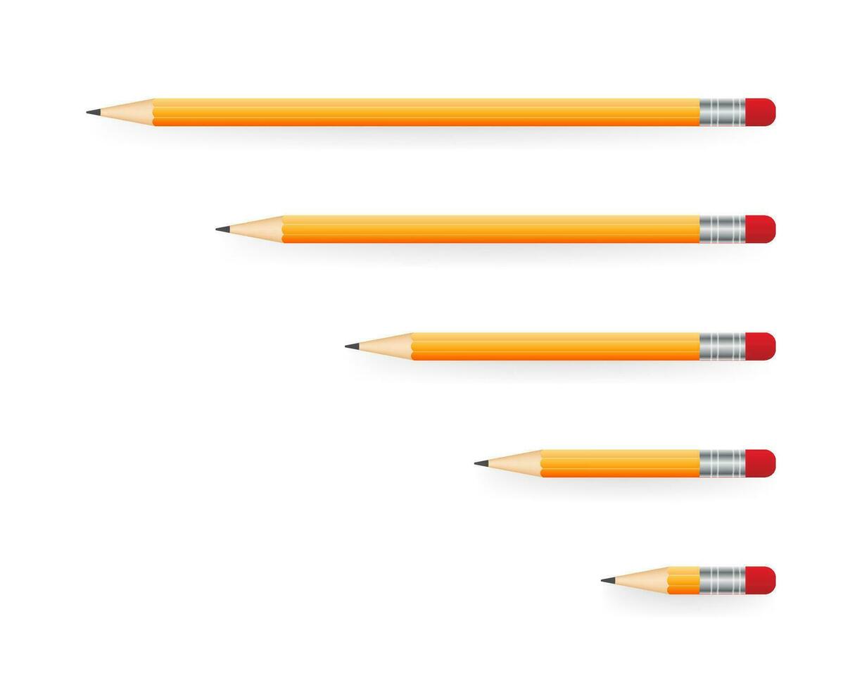 Yellow realistic pencil with shadow. Vector illustration isolated on white background