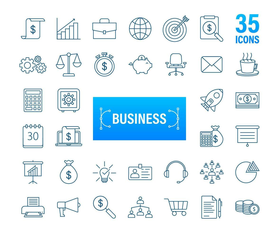 Global network connection. Business line icon set. Marketing network. Money line icon set. Vector stock illustration