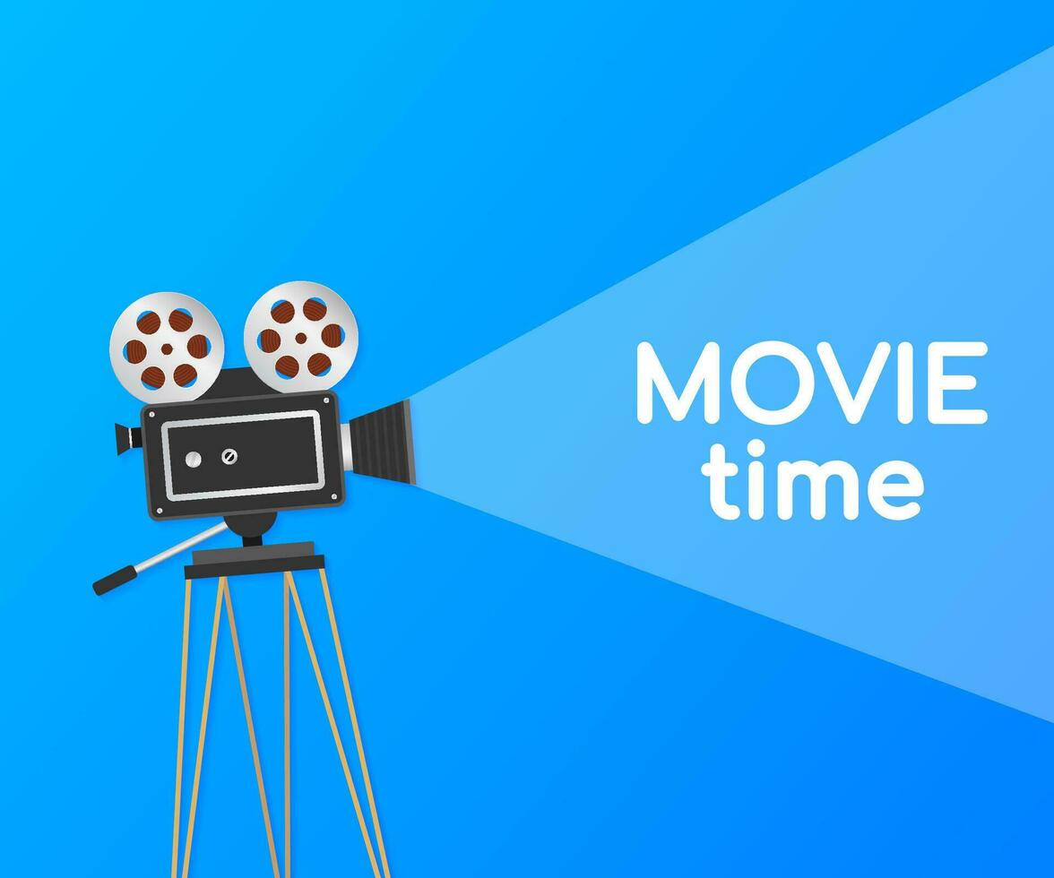 Lovely movie time concept layout with film projector. Vector stock illustration
