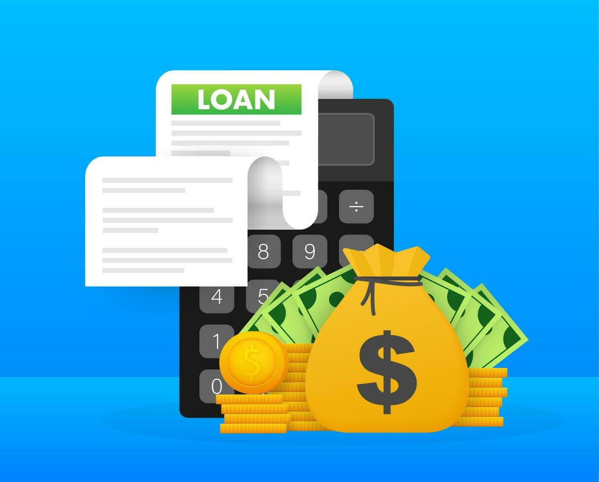 Loan agreement borrow money. Bank loan, credit agreement. Bank credit. Vector illustration