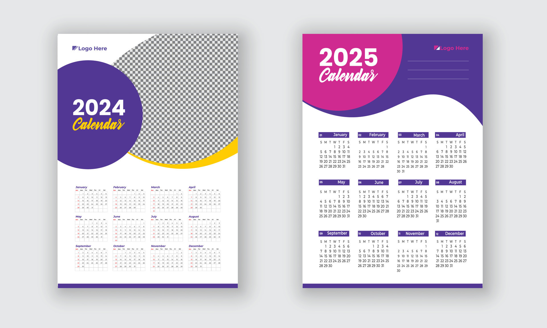 2022 2023 2024 2025 calendar individual schedule template in minimalist  trendy style. Week starts on sunday 4683962 Vector Art at Vecteezy