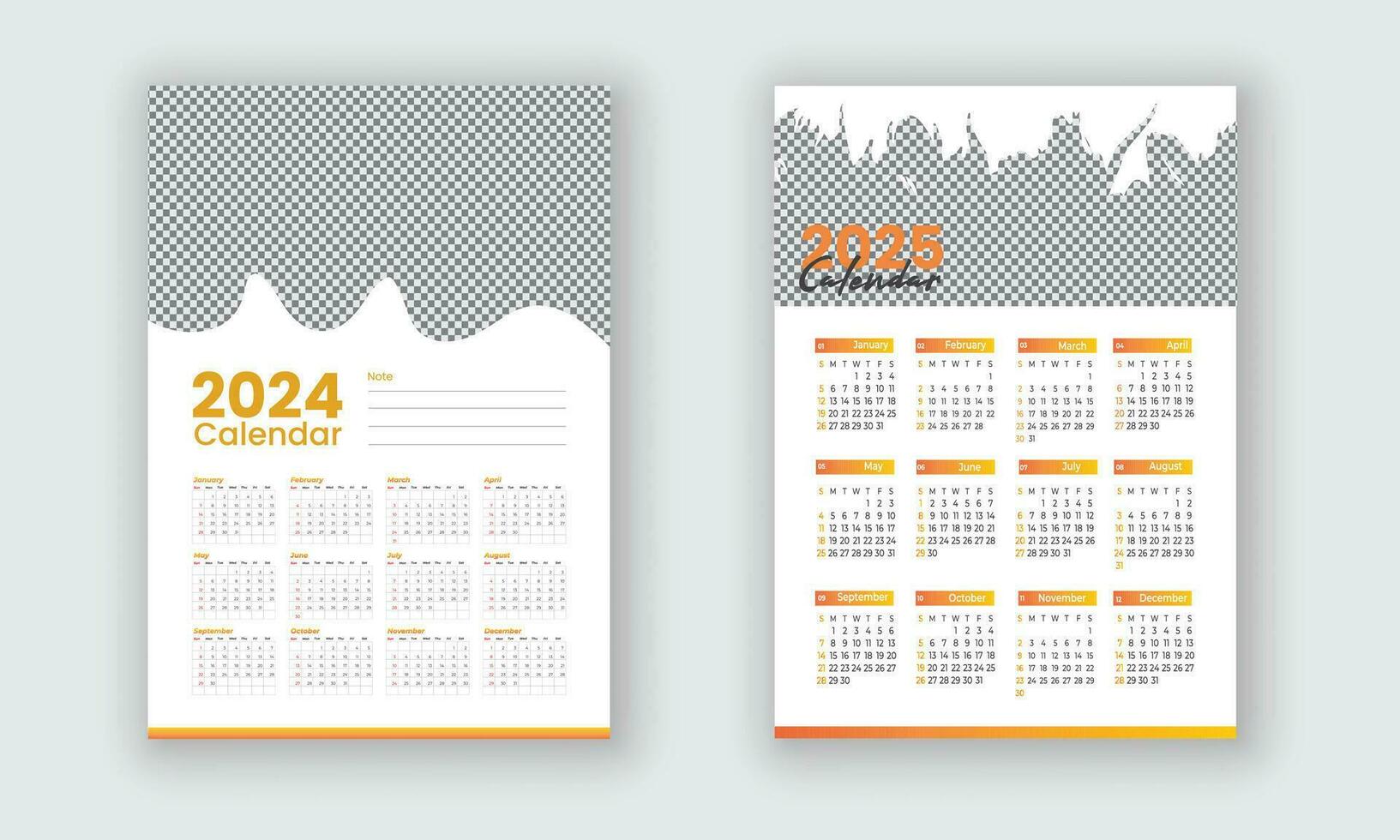 Calendar 2024, 2025  vector calendar design set. The week starts on Sunday or Wall calendars in a minimalist style