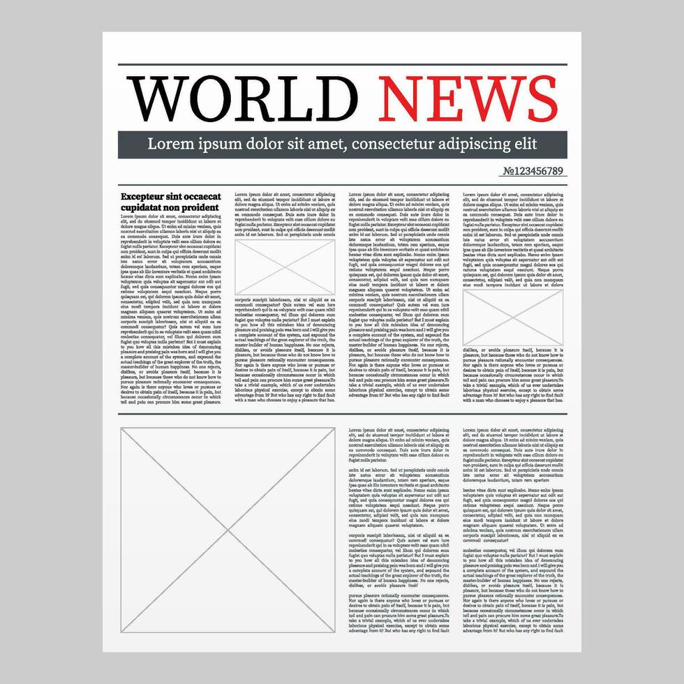 Vector mock up of a blank daily newspaper. Fully editable whole newspaper in clipping mask. Vector illustration