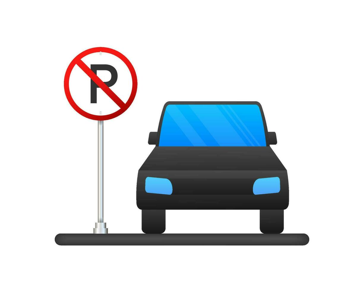 Template with blue no parking. Logo, icon, label. Parking on white background. Web element. Vector stock illustration.
