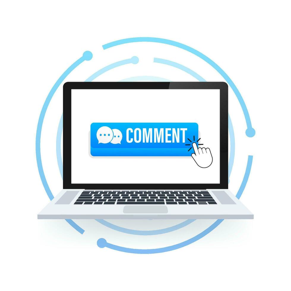 Flat blue comment button. Flat vector. Computer mouse click. Navigation pointer vector