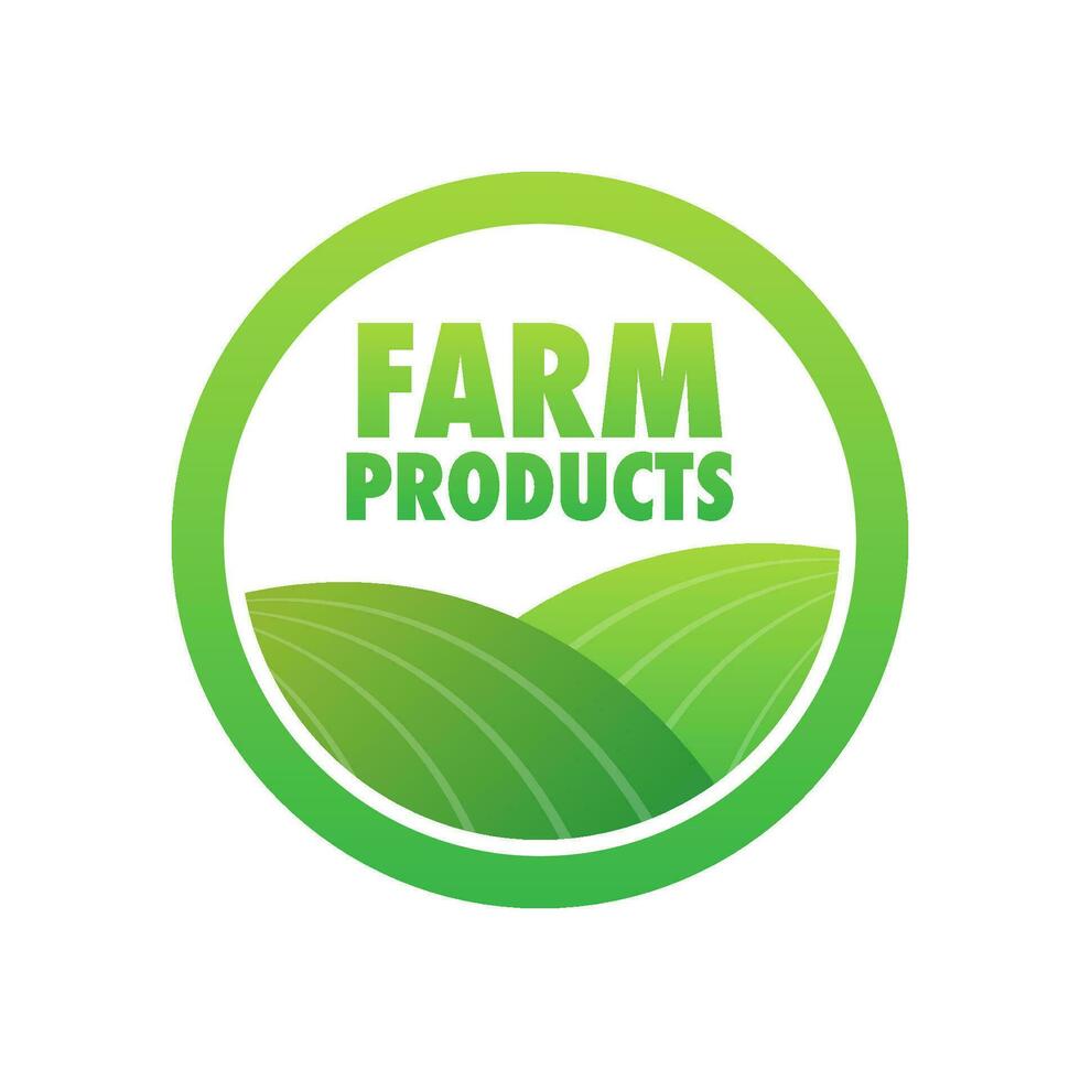 Farm products, Organic food labels. Vector stock illustration