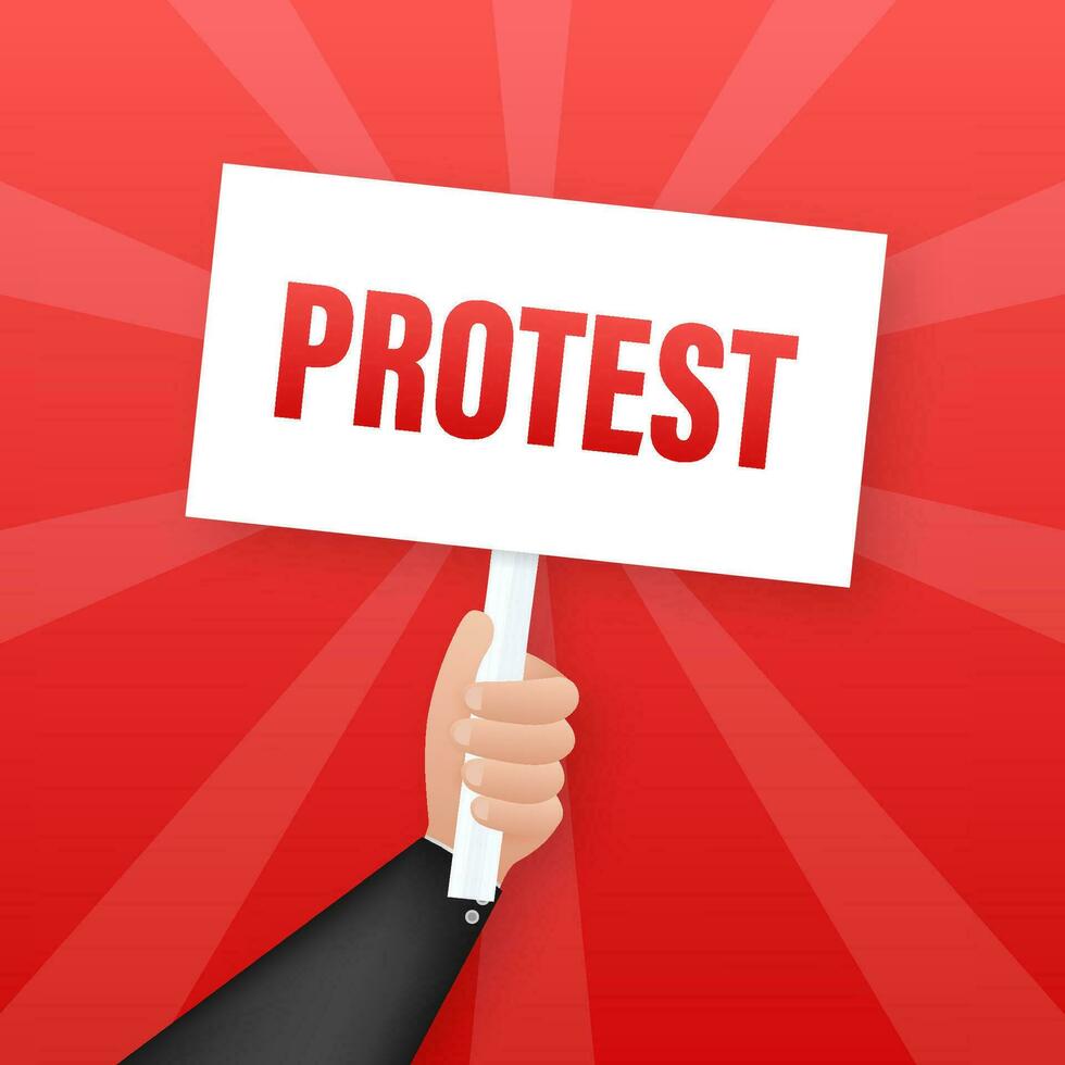 Protesters hands holding protest signs. Vector stock illustration