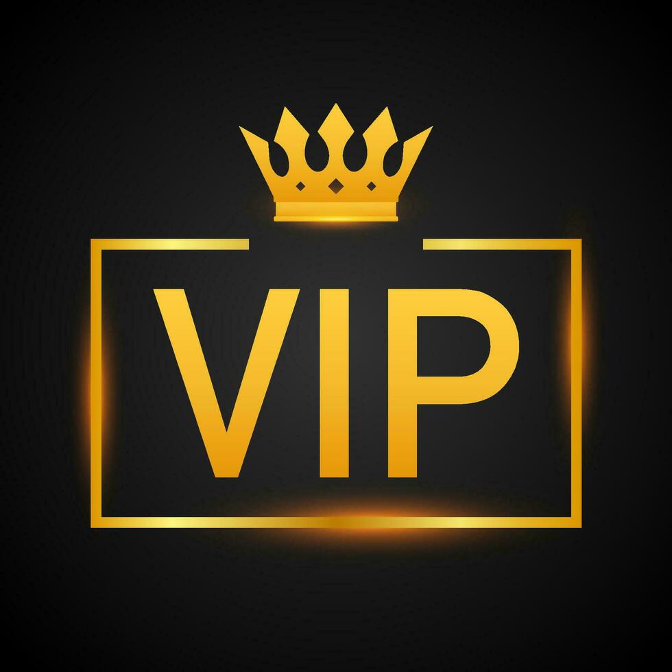 Golden symbol of exclusivity, the label VIP with glitter. Very important person   VIP icon on dark background Sign of exclusivity with bright, Golden glow. Vector illustration.