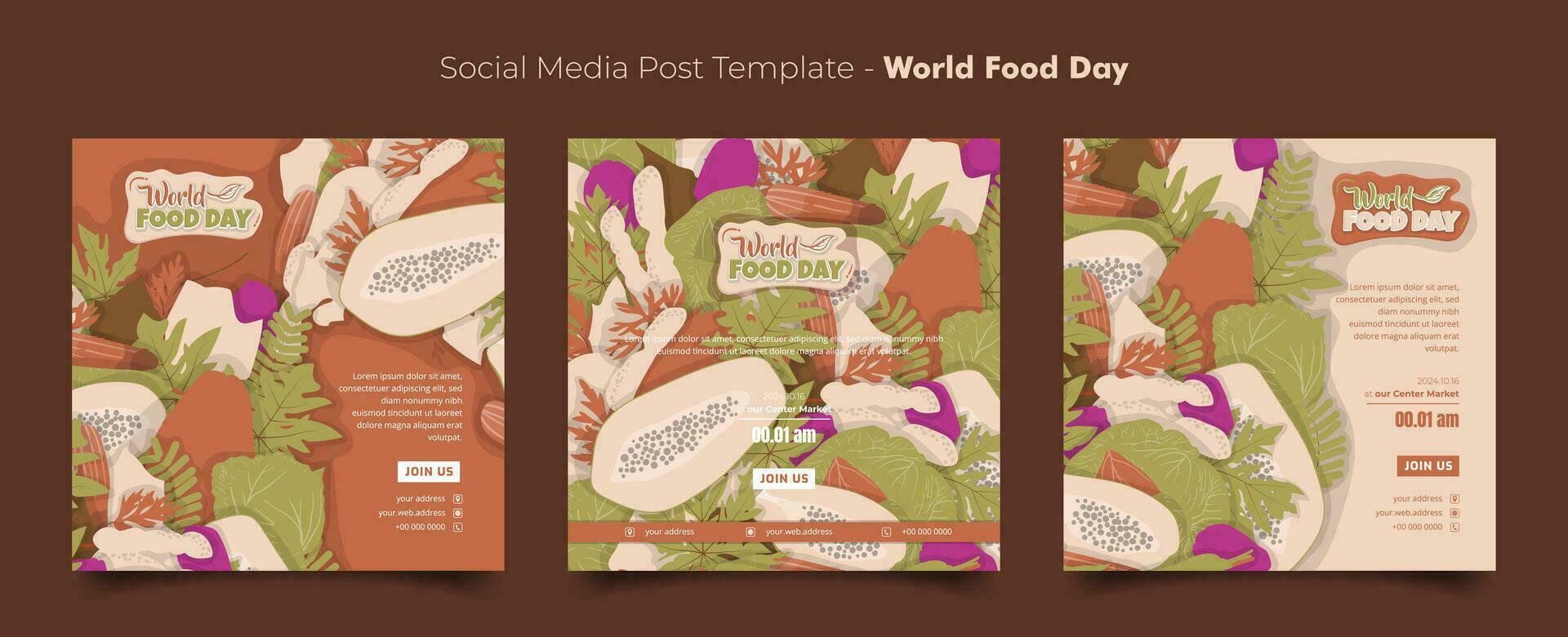 Set of social media template with vegetables in flat design for world food day background design vector