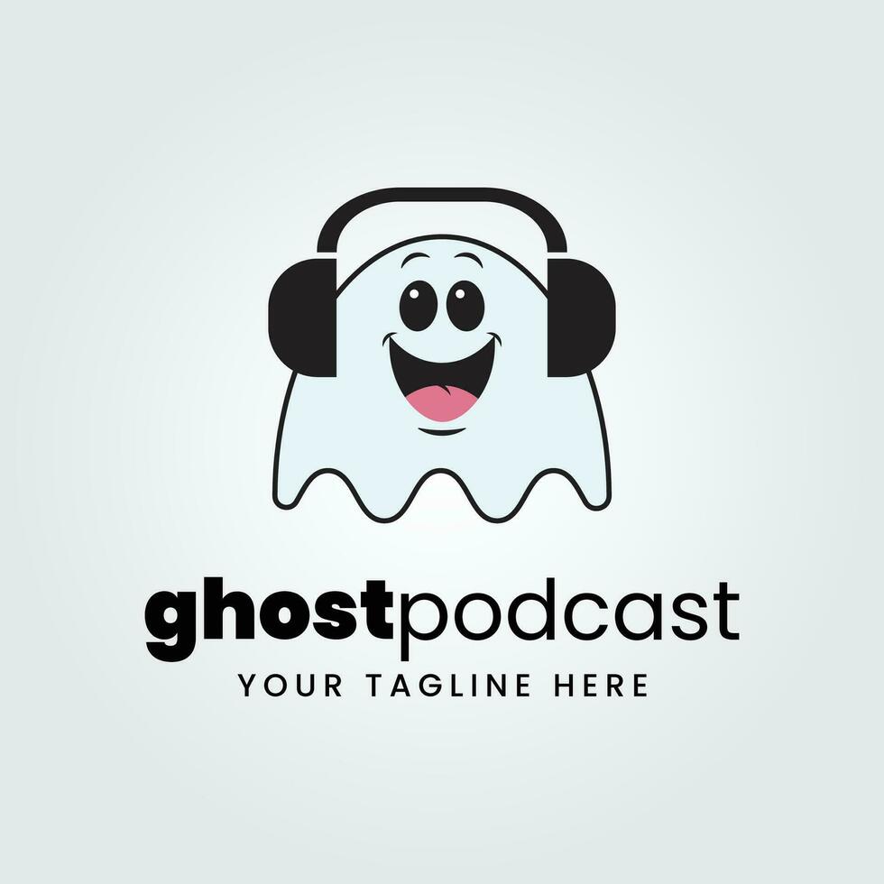 halloween logo icon design inspiration with ghost and podcast vector illustration