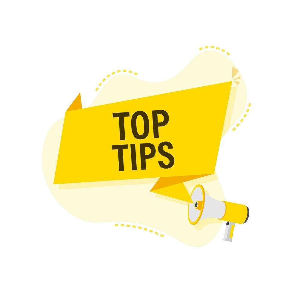 Hand holding megaphone   Top tips. Business concept vector