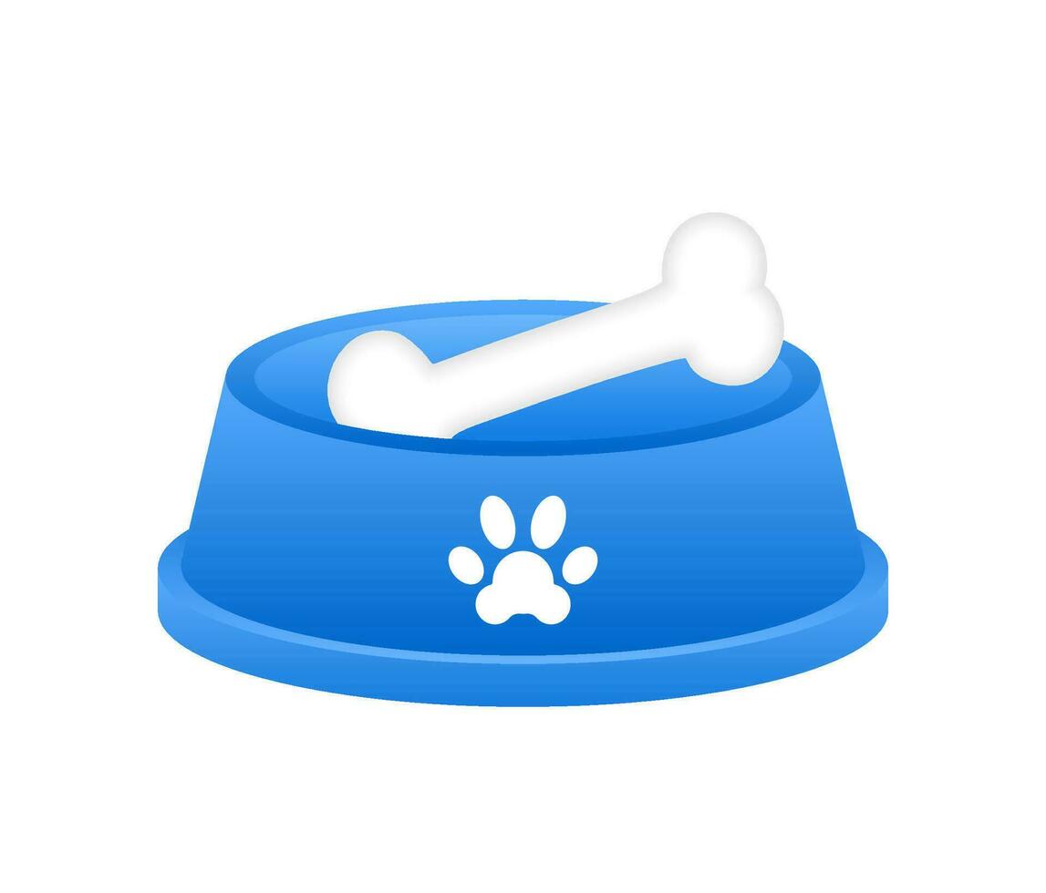 Cartoon pet plate on white backdrop. 3d vector illustration. Pet food bowl.