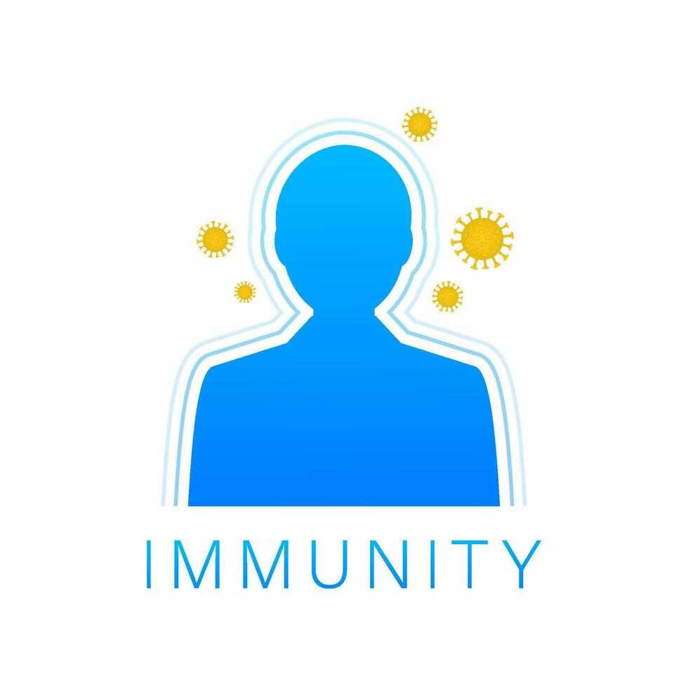 Immune system concept. Medical shield surrounded by viruses and bacterium. Vector stock illustration